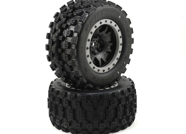 Pro-Line X-Maxx Badlands MX43 Pro-Loc Pre-Mounted All Terrain Tires (MX43) w/Impulse Pro-Loc Wheels (Black) (2)