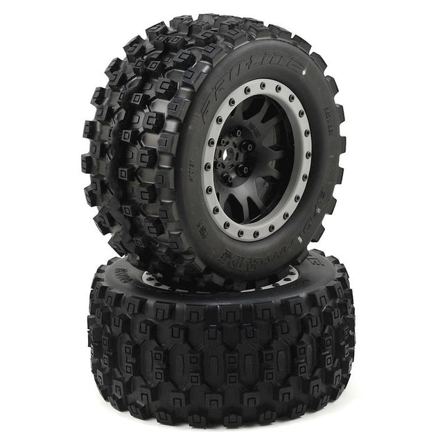 Pro-Line X-Maxx Badlands MX43 Pro-Loc Pre-Mounted All Terrain Tires (MX43) w/Impulse Pro-Loc Wheels (Black) (2) PRO1013113