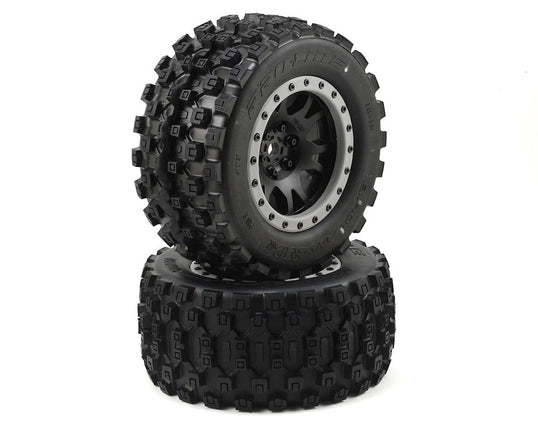Pro-Line X-Maxx Badlands MX43 Pro-Loc Pre-Mounted All Terrain Tires (MX43) w/Impulse Pro-Loc Wheels (Black) (2) PRO1013113