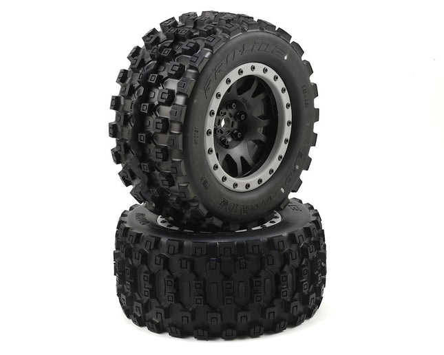 Pro-Line X-Maxx Badlands MX43 Pro-Loc Pre-Mounted All Terrain Tires (MX43) w/Impulse Pro-Loc Wheels (Black) (2) PRO1013113