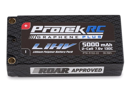 ProTek RC 2S 130C Low IR Si-Graphene + HV Shorty LiPo Battery (7.6V/5000mAh) w/5mm Connectors – ROAR Approved Part #: PTK-5102-22