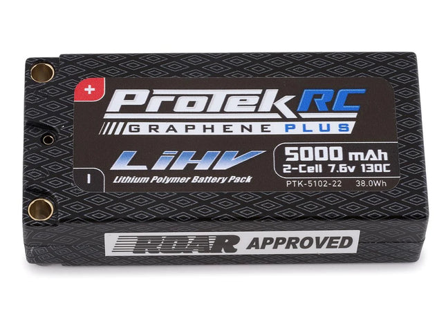 ProTek RC 2S 130C Low IR Si-Graphene + HV Shorty LiPo Battery (7.6V/5000mAh) w/5mm Connectors – ROAR Approved Part #: PTK-5102-22