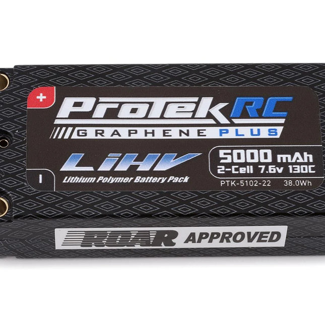 ProTek RC 2S 130C Low IR Si-Graphene + HV Shorty LiPo Battery (7.6V/5000mAh) w/5mm Connectors – ROAR Approved Part #: PTK-5102-22