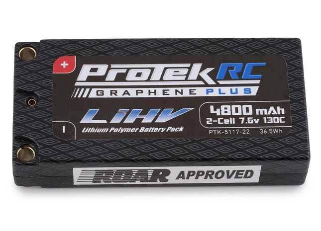 ProTek RC 2S 130C Low IR Si-Graphene+ HV LCG Shorty LiPo Battery (7.6V/4800mAh) w/5mm Connectors – ROAR Approved Part #: PTK-5117-22