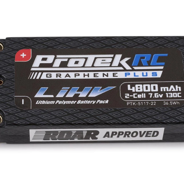ProTek RC 2S 130C Low IR Si-Graphene+ HV LCG Shorty LiPo Battery (7.6V/4800mAh) w/5mm Connectors – ROAR Approved Part #: PTK-5117-22